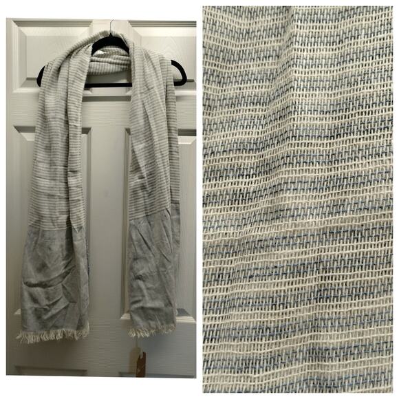 NWT Be Kind by Ellen Tribe Alive Upcycled Denim Scarf Fringe Coastal Handmade - Picture 1 of 8